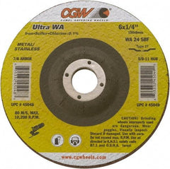 Camel Grinding Wheels - 24 Grit, 9" Wheel Diam, 1/4" Wheel Thickness, Type 27 Depressed Center Wheel - Coarse Grade, Aluminum Oxide, Resinoid Bond, 6,660 Max RPM - Eagle Tool & Supply