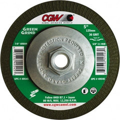 Camel Grinding Wheels - 36 Grit, 7" Wheel Diam, 5/32" Wheel Thickness, Type 27 Depressed Center Wheel - Medium Grade, Zirconia Alumina, Resinoid Bond, 8,600 Max RPM - Eagle Tool & Supply