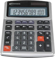 innovera - 12-Digit LCD 4 Function Financial Calculator - 21mm Display Size, Silver & Black, Solar & Battery Powered, 6-1/2" Long x 8-3/4" Wide - Eagle Tool & Supply