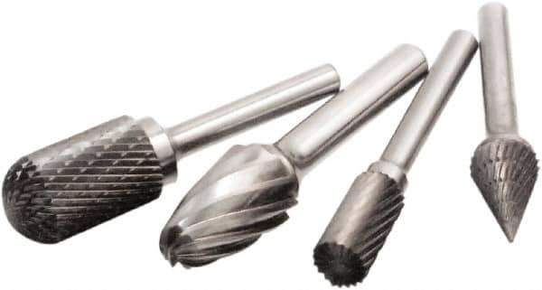 Camel Grinding Wheels - 1/2" Cut Diam, 1/4" Shank Diam, Cone Head Single Cut Burr - Carbide, Point End, 7/8" LOC, 2-3/4" OAL - Eagle Tool & Supply