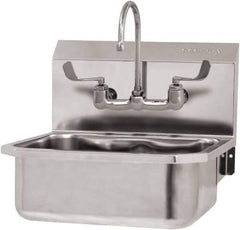 SANI-LAV - 17" Long x 14" Wide Inside, 1 Compartment, Grade 304 Stainless Steel Hand Sink Wall Mount with Manual Faucet - 18 Gauge, 19" Long x 18" Wide x 21" High Outside, 7" Deep - Eagle Tool & Supply