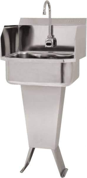 SANI-LAV - 17" Long x 14" Wide Inside, 1 Compartment, Grade 304 Stainless Steel Hand Sink Floor Mount with Electronic Faucet - 18 Gauge, 19" Long x 18" Wide x 46" High Outside, 7" Deep - Eagle Tool & Supply