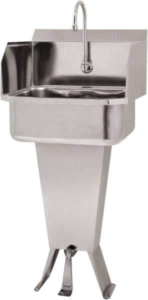 SANI-LAV - 17" Long x 14" Wide Inside, 1 Compartment, Grade 304 Stainless Steel Hand Sink Floor Mount with Single Foot Valve - 18 Gauge, 19" Long x 18" Wide x 46" High Outside, 7" Deep - Eagle Tool & Supply