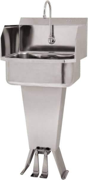 SANI-LAV - 17" Long x 14" Wide Inside, 1 Compartment, Grade 304 Stainless Steel Hand Sink Floor Mount with Double Foot Valve - 18 Gauge, 19" Long x 18" Wide x 46" High Outside, 7" Deep - Eagle Tool & Supply