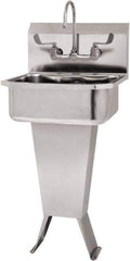 SANI-LAV - 17" Long x 14" Wide Inside, 1 Compartment, Grade 304 Stainless Steel Hand Sink Wall Mount with Manual Faucet - 18 Gauge, 19" Long x 18" Wide x 46" High Outside, 7" Deep - Eagle Tool & Supply