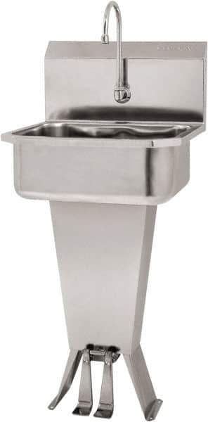 SANI-LAV - 17" Long x 14" Wide Inside, 1 Compartment, Grade 304 Stainless Steel Hand Sink Floor Mount with Double Foot Valve - 18 Gauge, 19" Long x 18" Wide x 46" High Outside, 7" Deep - Eagle Tool & Supply