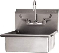 SANI-LAV - 19" Long x 15-1/2" Wide Inside, 1 Compartment, Grade 304 Stainless Steel Hand Sink Wall Mount with Manual Faucet - 16 Gauge, 23" Long x 20" Wide x 20-1/2" High Outside, 5" Deep - Eagle Tool & Supply