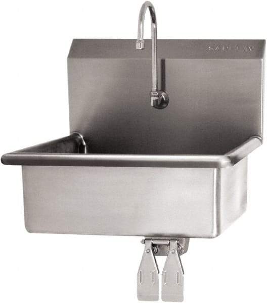 SANI-LAV - 19" Long x 15-1/2" Wide Inside, 1 Compartment, Grade 304 Stainless Steel Hand Sink Wall Mount with Double Knee Valve - 16 Gauge, 23" Long x 20" Wide x 20-1/2" High Outside, 5" Deep - Eagle Tool & Supply