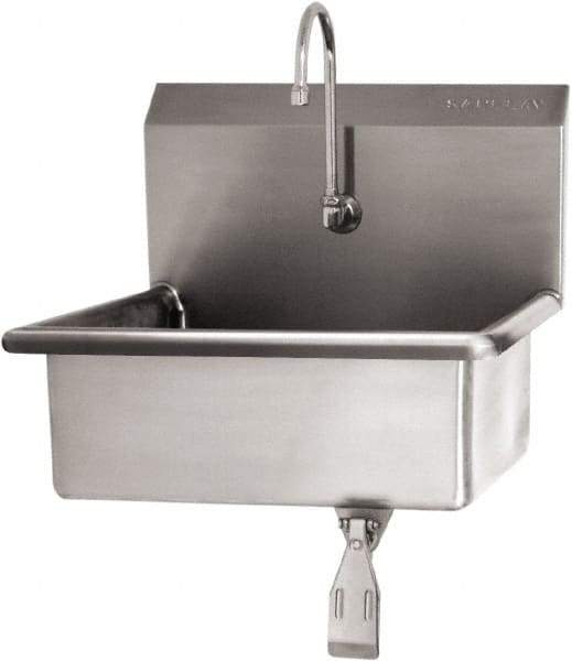 SANI-LAV - 19" Long x 15-1/2" Wide Inside, 1 Compartment, Grade 304 Stainless Steel Hand Sink Wall Mount with Single Knee Valve - 16 Gauge, 23" Long x 20" Wide x 20-1/2" High Outside, 5" Deep - Eagle Tool & Supply