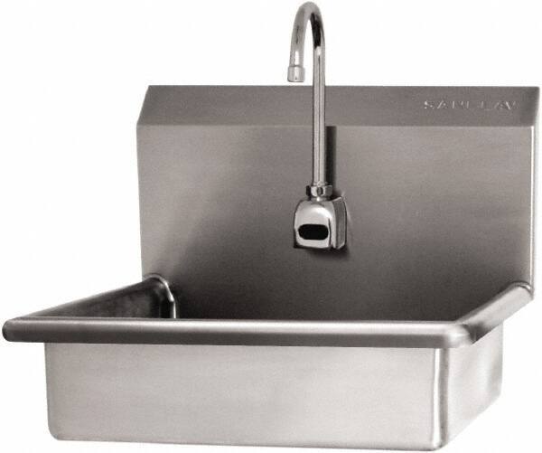 SANI-LAV - 16" Long x 12-1/2" Wide Inside, 1 Compartment, Grade 304 Stainless Steel Hand Sink Wall Mount with Electronic Faucet - 16 Gauge, 19" Long x 16" Wide x 20-1/2" High Outside, 6" Deep - Eagle Tool & Supply