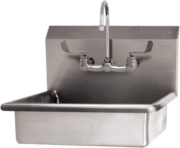 SANI-LAV - 19" Long x 15-1/2" Wide Inside, 1 Compartment, Grade 304 Stainless Steel Hand Sink Wall Mount with Manual Faucet - 16 Gauge, 22" Long x 19" Wide x 20-1/2" High Outside, 5" Deep - Eagle Tool & Supply