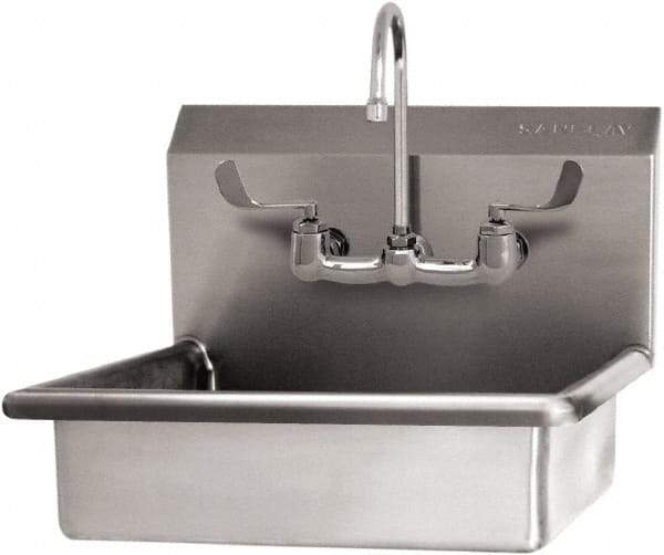 SANI-LAV - 16" Long x 12-1/2" Wide Inside, 1 Compartment, Grade 304 Stainless Steel Hand Sink Wall Mount with Manual Faucet - 16 Gauge, 19" Long x 16" Wide x 20-1/2" High Outside, 6" Deep - Eagle Tool & Supply