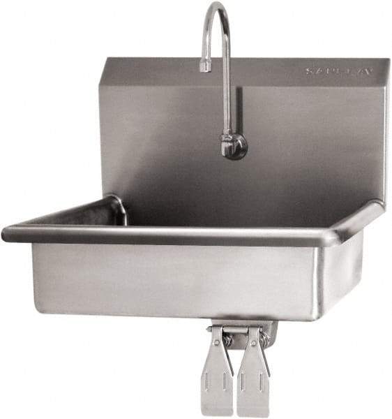 SANI-LAV - 16" Long x 12-1/2" Wide Inside, 1 Compartment, Grade 304 Stainless Steel Hand Sink Wall Mount with Single Knee Valve - 16 Gauge, 19" Long x 16" Wide x 20-1/2" High Outside, 6" Deep - Eagle Tool & Supply