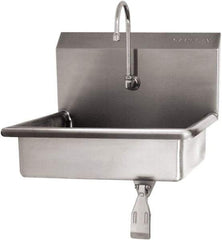 SANI-LAV - 16" Long x 12-1/2" Wide Inside, 1 Compartment, Grade 304 Stainless Steel Hand Sink Wall Mount with Single Knee Valve - 16 Gauge, 19" Long x 16" Wide x 20-1/2" High Outside, 6" Deep - Eagle Tool & Supply