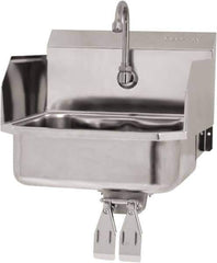 SANI-LAV - 14" Long x 11" Wide Inside, 1 Compartment, Grade 304 Stainless Steel Hand Sink Wall Mount with Double Knee Valve - 18 Gauge, 16" Long x 15-1/4" Wide x 16" High Outside, 5" Deep - Eagle Tool & Supply