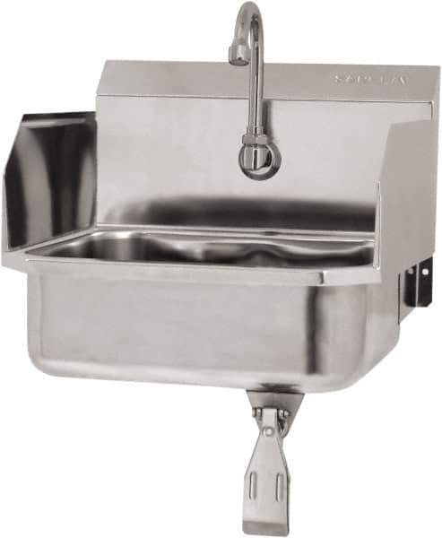 SANI-LAV - 14" Long x 11" Wide Inside, 1 Compartment, Grade 304 Stainless Steel Hand Sink Wall Mount with Single Knee Valve - 18 Gauge, 16" Long x 15-1/4" Wide x 16" High Outside, 5" Deep - Eagle Tool & Supply