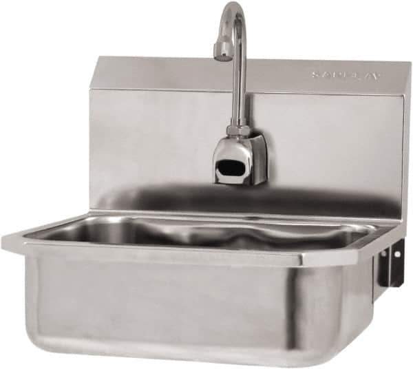 SANI-LAV - 14" Long x 11" Wide Inside, 1 Compartment, Grade 304 Stainless Steel Hand Sink Wall Mount with Electronic Faucet - 18 Gauge, 16" Long x 15-1/4" Wide x 16" High Outside, 5" Deep - Eagle Tool & Supply