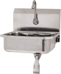 SANI-LAV - 14" Long x 11" Wide Inside, 1 Compartment, Grade 304 Stainless Steel Hand Sink Wall Mount with Single Knee Valve - 18 Gauge, 16" Long x 15-1/4" Wide x 16" High Outside, 5" Deep - Eagle Tool & Supply