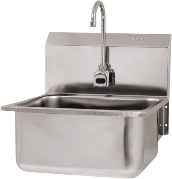 SANI-LAV - 19" Long x 16" Wide Inside, 1 Compartment, Grade 304 Stainless Steel Hand Sink Wall Mount with Electronic Faucet - 18 Gauge, 21" Long x 20" Wide x 24" High Outside, 10" Deep - Eagle Tool & Supply