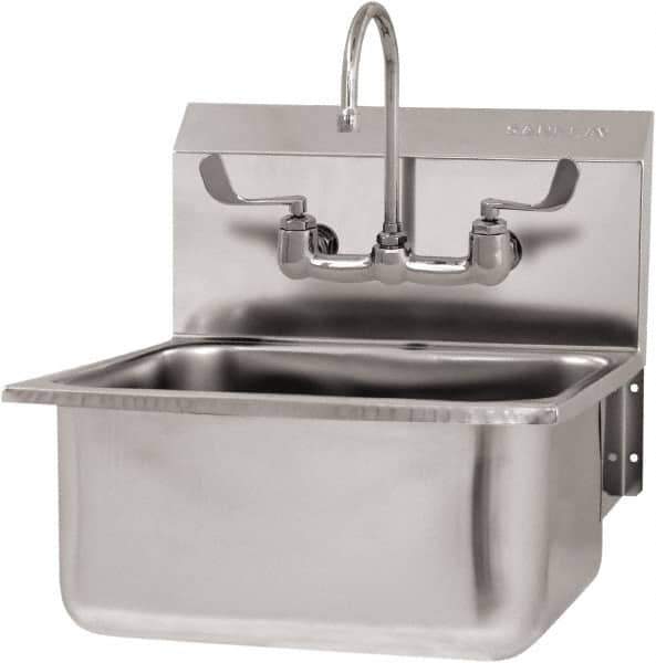 SANI-LAV - 19" Long x 16" Wide Inside, 1 Compartment, Grade 304 Stainless Steel Hand Sink Wall Mount with Manual Faucet - 18 Gauge, 21" Long x 20" Wide x 24" High Outside, 10" Deep - Eagle Tool & Supply