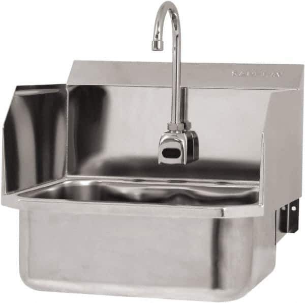 SANI-LAV - 17" Long x 14" Wide Inside, 1 Compartment, Grade 304 Stainless Steel Hand Sink Wall Mount with Electronic Faucet - 18 Gauge, 19" Long x 18" Wide x 21" High Outside, 7" Deep - Eagle Tool & Supply