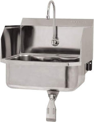 SANI-LAV - 17" Long x 14" Wide Inside, 1 Compartment, Grade 304 Stainless Steel Hand Sink Wall Mount with Single Knee Valve - 18 Gauge, 19" Long x 18" Wide x 21" High Outside, 7" Deep - Eagle Tool & Supply