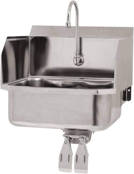 SANI-LAV - 17" Long x 14" Wide Inside, 1 Compartment, Grade 304 Stainless Steel Hand Sink Wall Mount with Double Knee Valve - 18 Gauge, 19" Long x 18" Wide x 21" High Outside, 7" Deep - Eagle Tool & Supply