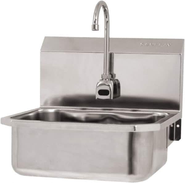 SANI-LAV - 17" Long x 14" Wide Inside, 1 Compartment, Grade 304 Stainless Steel Hand Sink Wall Mount with Electronic Faucet - 18 Gauge, 19" Long x 18" Wide x 21" High Outside, 7" Deep - Eagle Tool & Supply