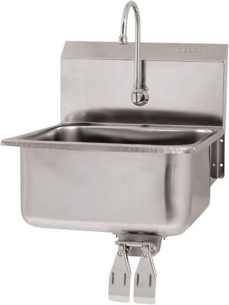 SANI-LAV - 19" Long x 16" Wide Inside, 1 Compartment, Grade 304 Stainless Steel Hand Sink Wall Mount with Double Knee Valve - 18 Gauge, 21" Long x 20" Wide x 24" High Outside, 10" Deep - Eagle Tool & Supply