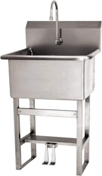 SANI-LAV - 22" Long x 16" Wide Inside, 1 Compartment, Grade 304 Stainless Steel Scrub Sink Floor Mount with Double Foot Valve - 16 Gauge, 25" Long x 19-1/2" Wide x 46-1/2" High Outside, 10-1/2" Deep - Eagle Tool & Supply