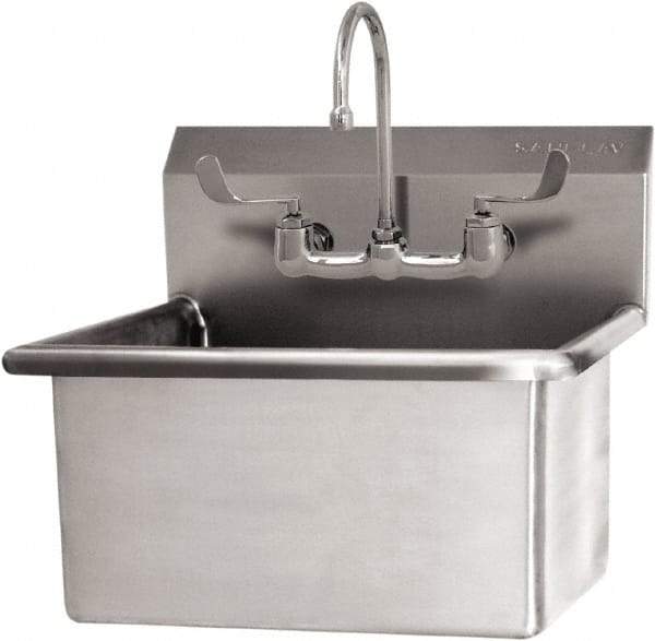 SANI-LAV - 22" Long x 16" Wide Inside, 1 Compartment, Grade 304 Stainless Steel Scrub Sink Wall Mount with Manual Faucet - 16 Gauge, 25" Long x 19-1/2" Wide x 24" High Outside, 10-1/2" Deep - Eagle Tool & Supply