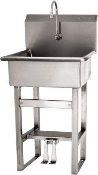 SANI-LAV - 20" Long x 17" Wide Inside, 1 Compartment, Grade 304 Stainless Steel Hand Sink Floor Mount with Double Foot Valve - 16 Gauge, 23" Long x 20-1/2" Wide x 46-1/2" High Outside, 9" Deep - Eagle Tool & Supply