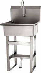 SANI-LAV - 20" Long x 17" Wide Inside, 1 Compartment, Grade 304 Stainless Steel Hand Sink Floor Mount with Single Foot Valve - 16 Gauge, 23" Long x 20-1/2" Wide x 46-1/2" High Outside, 9" Deep - Eagle Tool & Supply