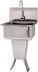 SANI-LAV - 19" Long x 16" Wide Inside, 1 Compartment, Grade 304 Stainless Steel Hand Sink Floor Mount with Single Foot Valve - 18 Gauge, 21" Long x 20" Wide x 46" High Outside, 10" Deep - Eagle Tool & Supply