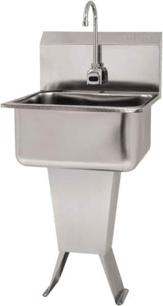 SANI-LAV - 19" Long x 16" Wide Inside, 1 Compartment, Grade 304 Stainless Steel Hand Sink Floor Mount with Electronic Faucet - 18 Gauge, 21" Long x 20" Wide x 46" High Outside, 10" Deep - Eagle Tool & Supply