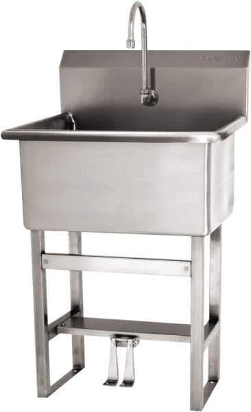 SANI-LAV - 28" Long x 16" Wide Inside, 1 Compartment, Grade 304 Stainless Steel Scrub Sink Floor Mount with Double Foot Valve - 16 Gauge, 31" Long x 19-1/2" Wide x 46-1/2" High Outside, 10-1/2" Deep - Eagle Tool & Supply