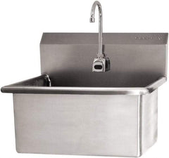 SANI-LAV - 28" Long x 16" Wide Inside, 1 Compartment, Grade 304 Stainless Steel Scrub Sink Wall Mount with Electronic Faucet - 16 Gauge, 31" Long x 19-1/2" Wide x 24" High Outside, 10-1/2" Deep - Eagle Tool & Supply