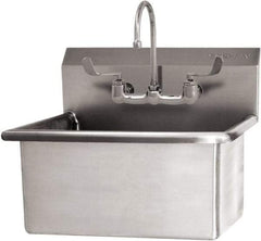 SANI-LAV - 28" Long x 16" Wide Inside, 1 Compartment, Grade 304 Stainless Steel Hand Sink Wall Mount with Manual Faucet - 16 Gauge, 31" Long x 19-1/2" Wide x 24" High Outside, 10-1/2" Deep - Eagle Tool & Supply