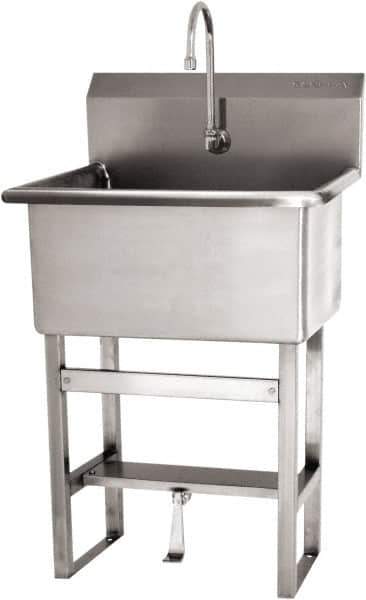 SANI-LAV - 28" Long x 16" Wide Inside, 1 Compartment, Grade 304 Stainless Steel Scrub Sink Floor Mount with Single Foot Valve - 16 Gauge, 31" Long x 19-1/2" Wide x 46-1/2" High Outside, 10-1/2" Deep - Eagle Tool & Supply