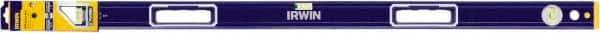 Irwin - Magnetic 48" Long 3 Vial Box Beam Level - Aluminum, Blue/Yellow, 1 Level & 2 Plumb Vials - Eagle Tool & Supply