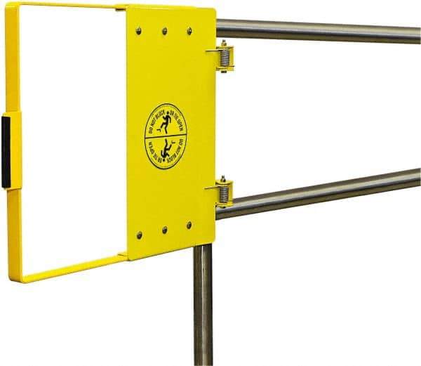 FabEnCo - Powder Coated Carbon Steel Self Closing Rail Safety Gate - Fits 42 to 48" Clear Opening, 1-1/2" Wide x 22" Door Height, 33 Lb, Yellow - Eagle Tool & Supply