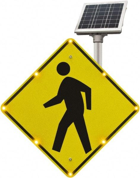 TAPCO - "Pedestrian Crossing", 30" Wide x 30" High, Aluminum Pedestrian Crossing Signs - 0.08" Thick, Fluorescent Yellow, Black, Diamond Grade Reflectivity, Diamond, Post Mount - Eagle Tool & Supply