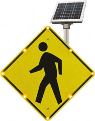 TAPCO - "Pedestrian Crossing", 36" Wide x 36" High, Aluminum Pedestrian Crossing Signs - 0.08" Thick, Fluorescent Yellow, Black, Diamond Grade Reflectivity, Diamond, Post Mount - Eagle Tool & Supply