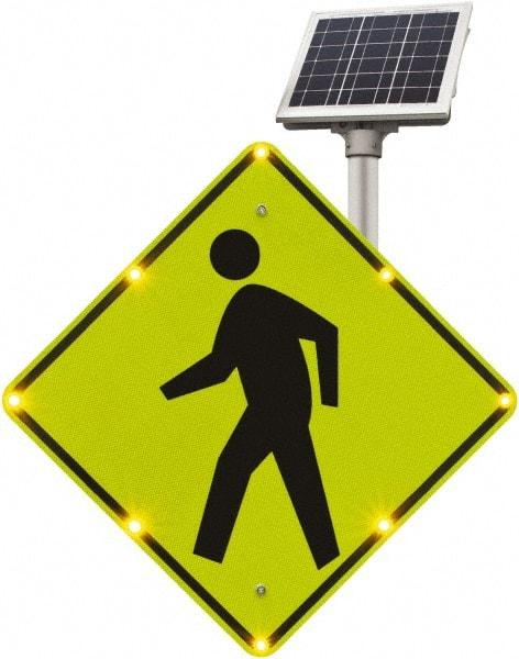 TAPCO - "Pedestrian Crossing", 48" Wide x 48" High, Aluminum Construction Roadway Signs - 0.08" Thick, Fluorescent Yellow, Green, Black, Diamond Grade Reflectivity, Diamond, Post Mount - Eagle Tool & Supply