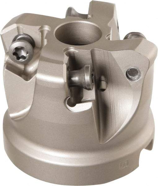 Iscar - 4 Inserts, 1.02" Cutter Diam, 0.106" Max Depth of Cut, Indexable High-Feed Face Mill - 1/2" Arbor Hole Diam, 1-1/4" High, MF FWX-07 Toolholder, H600 WXCU Inserts, Series Helido - Eagle Tool & Supply
