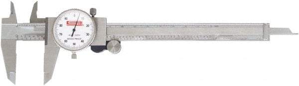 SPI - 0mm to 200mm Range, 0.02 mm Graduation, 2mm per Revolution, Dial Caliper - White Face, 50mm Jaw Length, Accurate to 0.03mm - Eagle Tool & Supply