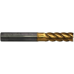 Emuge - 16mm Diam, 48mm LOC, 5 Flute Solid Carbide Roughing & Finishing End Mill - TiN/TiAlN Finish, 112mm OAL, 16mm Shank Diam, Cylindrical Shank, 42° Helix, Extra Long Length - Eagle Tool & Supply