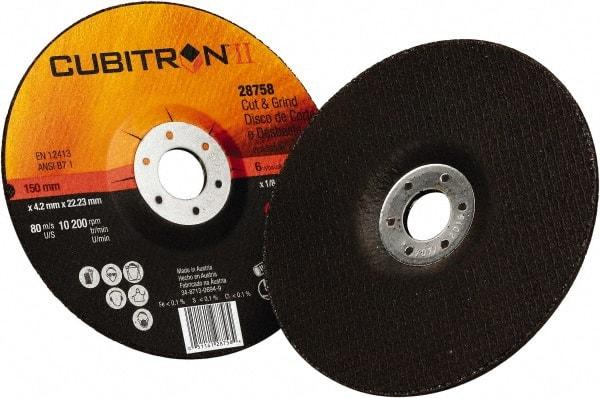 3M - 36 Grit, 6" Wheel Diam, 1/8" Wheel Thickness, 7/8" Arbor Hole, Type 27 Depressed Center Wheel - Ceramic, 10,200 Max RPM - Eagle Tool & Supply