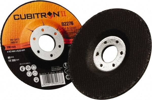 3M - 36 Grit, 4" Wheel Diam, 1/8" Wheel Thickness, 3/8" Arbor Hole, Type 27 Depressed Center Wheel - Ceramic, 15,300 Max RPM - Eagle Tool & Supply