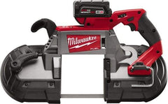 Milwaukee Tool - 18 Volt, 44-7/8" Blade, 380 SFPM Cordless Portable Bandsaw - 5" (Round) & 5 x 5" (Rectangle) Cutting Capacity, Lithium-Ion Battery Included - Eagle Tool & Supply